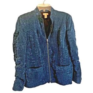 CHICO'S‎ Metallic Evening Career Jacket Blazer Women's sz 1 Medium Blue